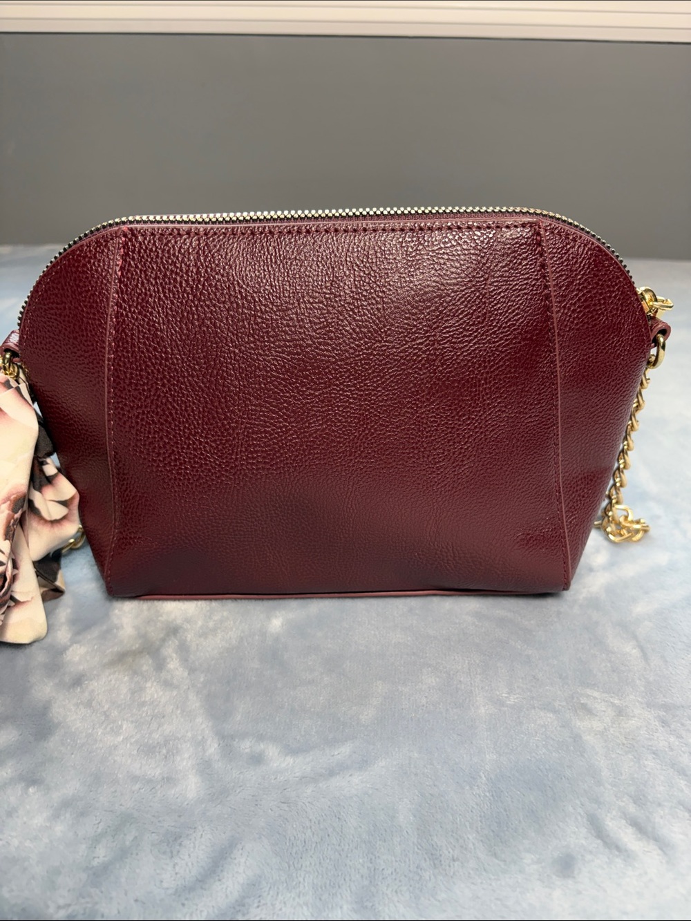 Betsey Johnson Wine Red Crossbody with Floral Scarf Accent - Picture 4 of 16